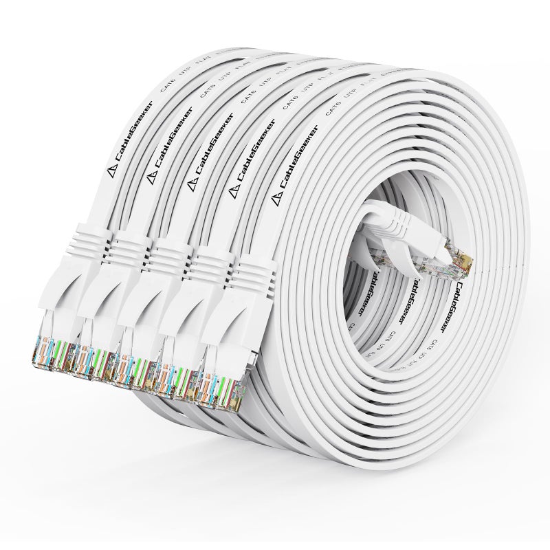 CableGeeker Cat 6 Ethernet Cable 10 ft (5 Pack) (at a Cat5e Price but Higher Bandwidth) Flat Internet Network Cables - Cat6 Ethernet Patch Cable Short - White Computer Cable with Snagless RJ45 Connectors - Image 1